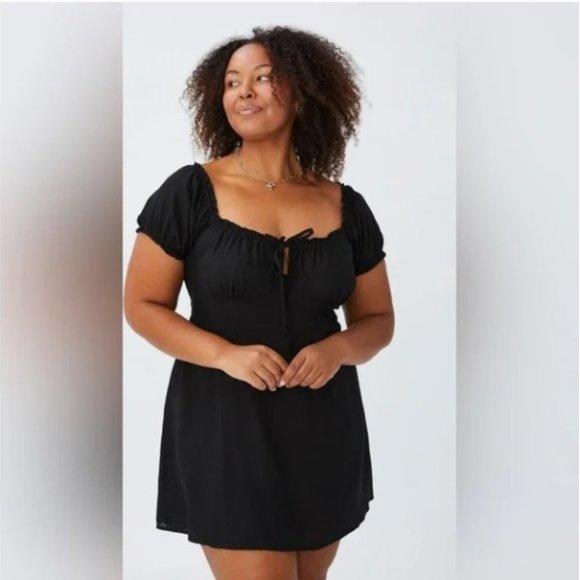 Cotton On Curve Milly Linen-Blend Sweetheart Puff Sleeve Mini Dress - NEW - Picture 3 of 11